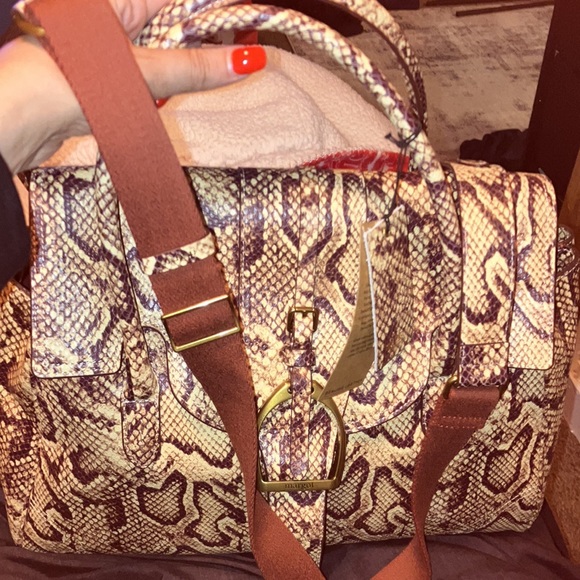 NWT Margot Victoria Stirrup Snake Print Leather Satchel Bag - Picture 7 of 8